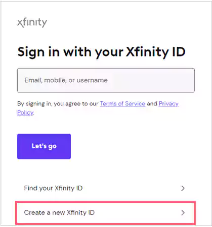 Create a new Xfinity ID