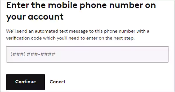Enter the mobile number and select Continue
