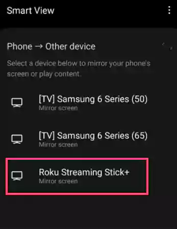 Roku device from the list
